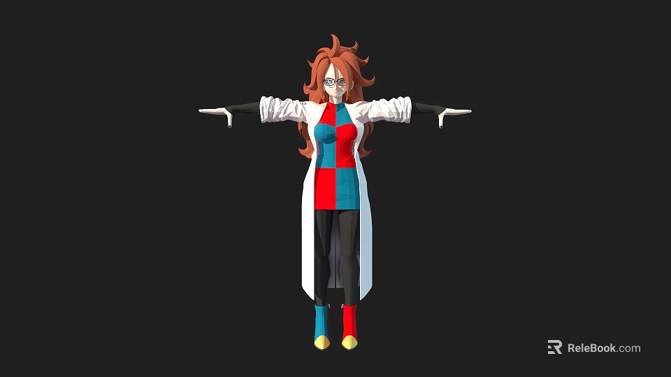Game And Movie Character With Red Curly Hair Glasses White Coat And Red Blue Outfit 3d model 