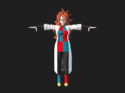 Game And Movie Character With Red Curly Hair Glasses White Coat And Red Blue Outfit 3d model