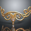 Gold Tiara with Intricate Curved Scrollwork and Central Sparkling Gemstone Elegant Jewelry Accessory