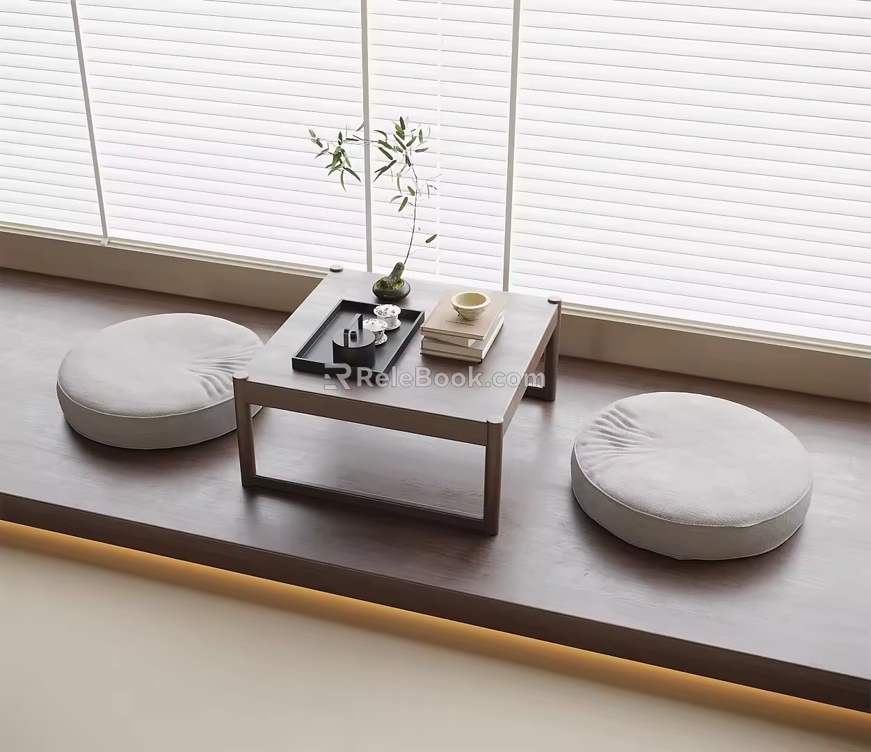 Modern Balcony Tea Table and Chair Round Cushion Small Tea Table Venetian Blinds 3d model