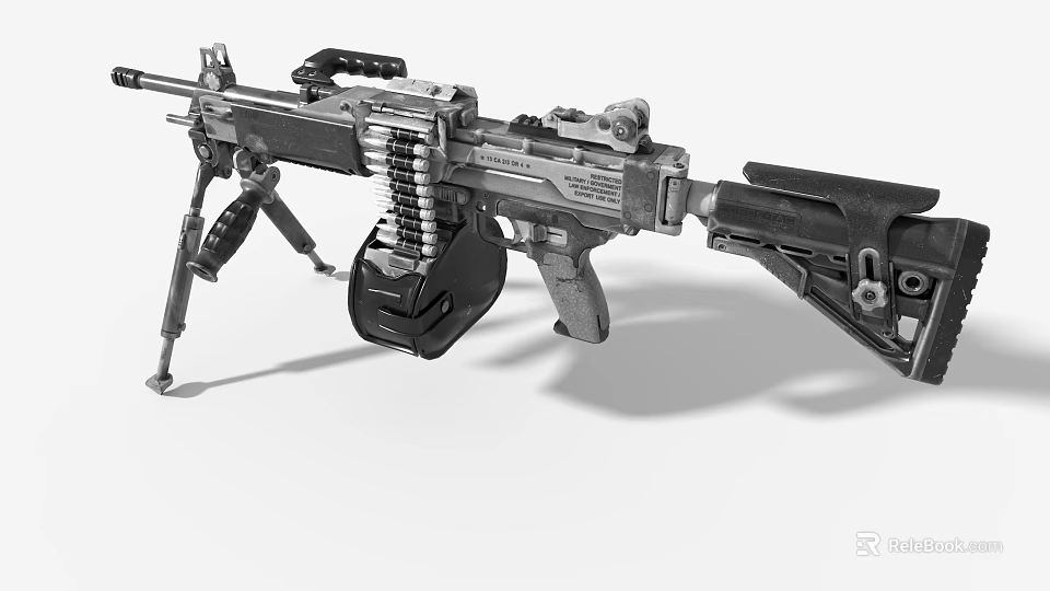 Game Movie Character Using Tactical Machine Gun With Ammunition Belt And Tripod 3d model 