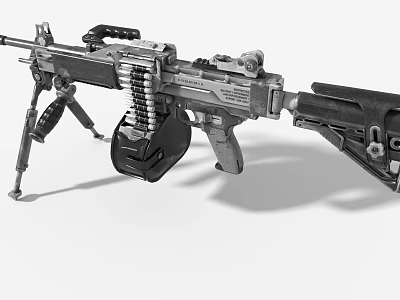 Game Movie Character Using Tactical Machine Gun With Ammunition Belt And Tripod 3d model