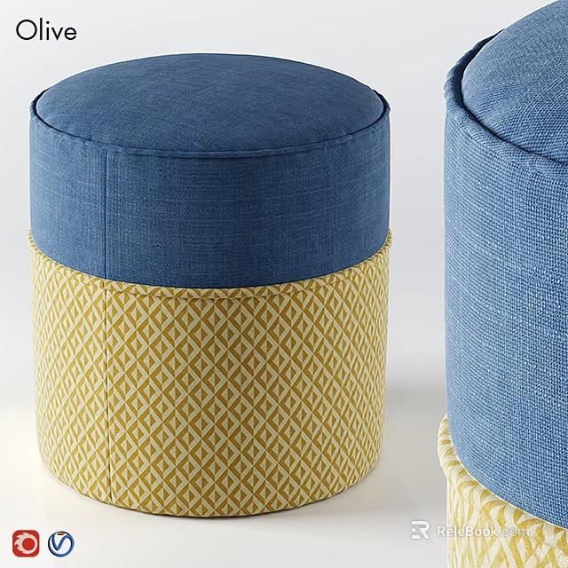 Stylish Blue and Yellow Ottoman with Diamond Pattern Design for Home Decor 3d model 