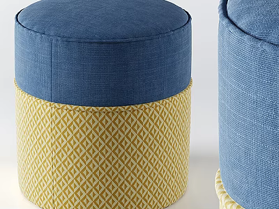 Stylish Blue and Yellow Ottoman with Diamond Pattern Design for Home Decor 3d model