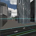 Modern Skyscraper With Unique Glass Facade Surrounded By Buildings Under Blue Sky