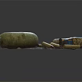Weapon Elements Including Grenade Bullets Walkie Talkie And Ammunition Box On Patterned Cloth 3d model