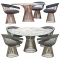 Round Marble Top Dining Table Set with Metal Frame and Woven Upholstered Chairs