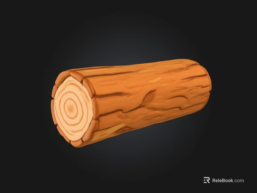 Natural Stone and Wood Log with Cross Section Growth Rings and Textured Surface 3d model 