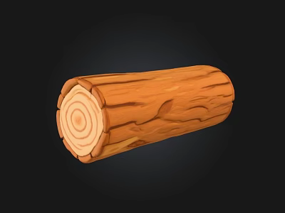Natural Stone and Wood Log with Cross Section Growth Rings and Textured Surface 3d model