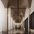 Modern Luxury Hotel Corridor With Arched Wooden Ceiling And Exquisite Floral Decorations Creates Elegant Vibe