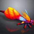 Colorful Fantasy Insect With Large Orange Red Wings Blue Purple Body And Red Legs