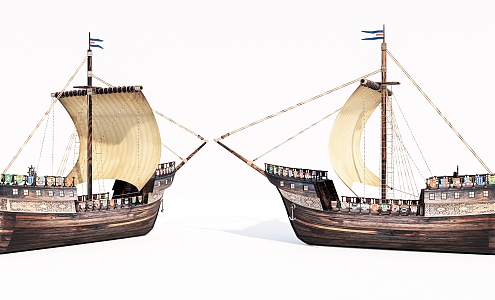 Modern Sailing Wooden Boat 3d model