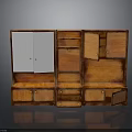 Wooden Storage Cabinet With White Doors Open Shelves Multiple Drawers And Storage Spaces