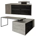 Modern Office Desk With Wooden Top Metal Frame And Wall Cabinet