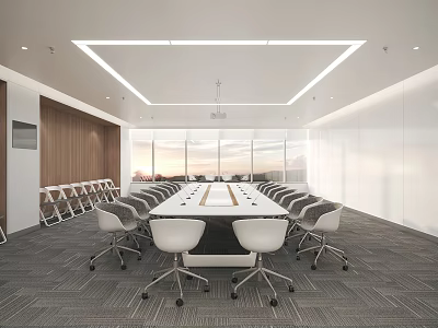 Modern Conference Room Interior Design With Long Meeting Table White Chairs And Large Windows 3d model
