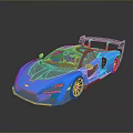Blue Supercar With Aerodynamic Design Rear Spoiler And Shiny Exterior