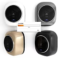 Modern Compact Washing Machines In Four Different Colors With Round Control Panels