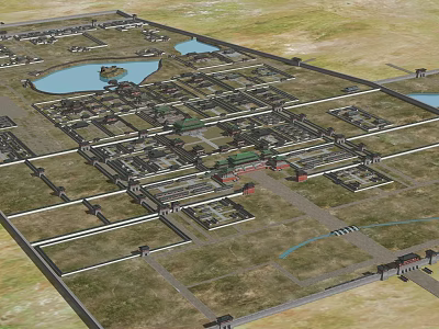 Ancient Architecture Vast Traditional Layout With Ponds Courtyards And Symmetric Structures 3d model