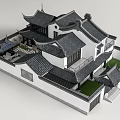 Traditional Chinese Ancient Architecture With Overhanging Eaves Gray Tiles White Walls And Courtyard