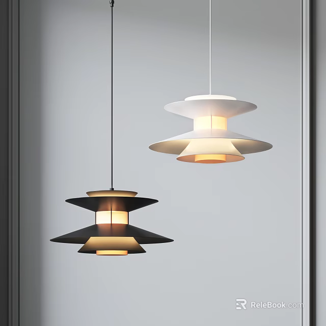 Modern Black And White Layered Pendant Lights For Interior Hanging Design 3d model