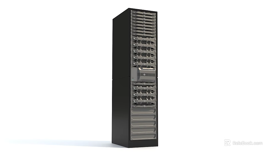 Tall Black Server Rack With Multiple Layers And Network Equipment For Data Center 3d model 
