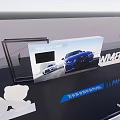 Exhibition Booth With Car Display Screen Outdoor Seating And Umbrella Shade Setup