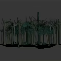 Cute Cartoon Forest Scene With Tall Trees Dirt Path Puddles Animal Character And Green Plants