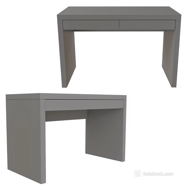 Modern Gray Desk With Drawer Storage And Simple Design Features 3d model