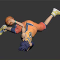 Anime Basketball Action Figure with Blue Hair Orange Vest Red Shorts Yellow Sneakers Dynamic Pose