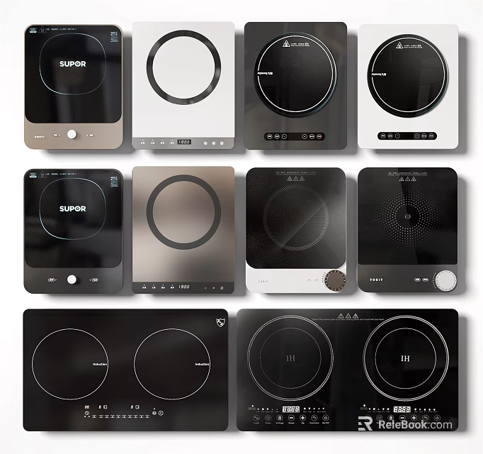 Various Modern Induction Cooktops As Key Kitchen Appliances With Different Designs And Styles 3d model 
