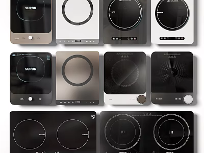 Various Modern Induction Cooktops As Key Kitchen Appliances With Different Designs And Styles 3d model