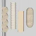 Modern Pendant Lights With Paper And Wooden Geometric Cylindrical Rectangular Designs 3d model