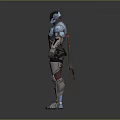 Standing Biomechanical Sci-Fi Character In Mechanical Armor With Red Helmet And Blue Glowing Parts 3d model