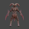 Mythical Monster With Ram Horns Muscular Textured Body Multiple Limbs And Sharp Claws