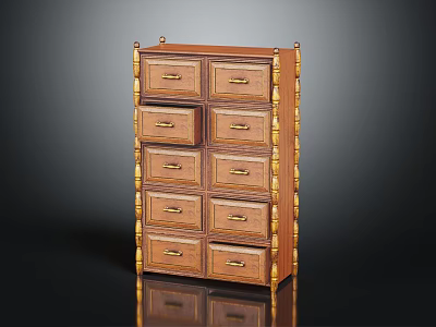 Traditional Wooden Chest of Drawers With Multiple Drawers And Golden Decorative Trim 3d model