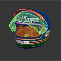 Racing Car Helmet Blue Yellow BRABHAM Branding In Player Text Transparent Visor Brown Interior