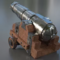 Vintage Historical Cannon Antique Military Weapon with Wooden Carriage and Metal Barrel