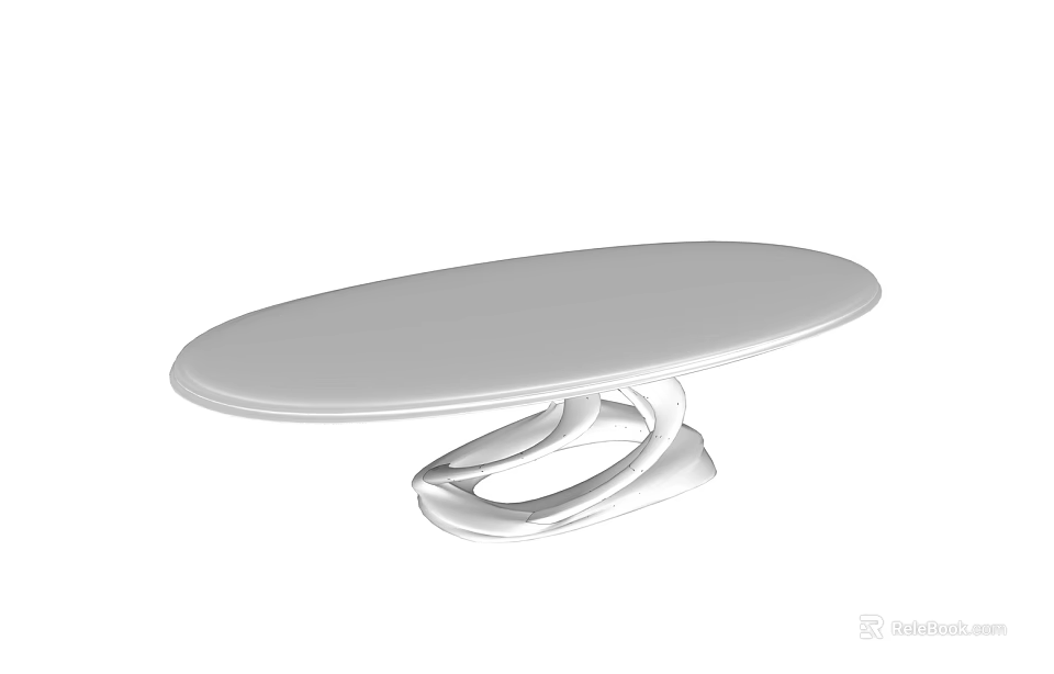 Modern White Coffee Table With Oval Tabletop And Curved Base 3d model 