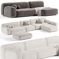 Contemporary Velvet Sectional Sofa In Light Grey Beige Dark Grey With Pillows And Ottoman