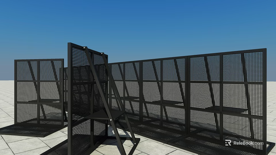 Black Metal Grid Fence Outdoor Structure With Modern Design And Open Pattern 3d model 