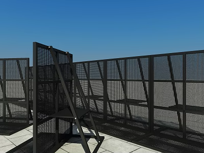 Black Metal Grid Fence Outdoor Structure With Modern Design And Open Pattern 3d model