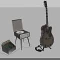 Vintage Musical Instruments Collection With Acoustic Guitar Vinyl Record Player And Record Case