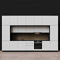 Modern White Kitchen Cabinets With Dark Countertop And Built In Oven