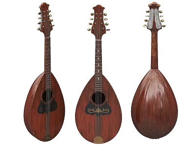 Vintage Wooden String Instruments Displayed In Three Angles With Crafted Design 3d model