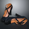 Stylish Black High Heels With Crisscross Straps And Orange Inner Lining