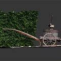 Vintage Commercial Juicing Equipment With Wheel Cart Structure And Green Ivy Backdrop