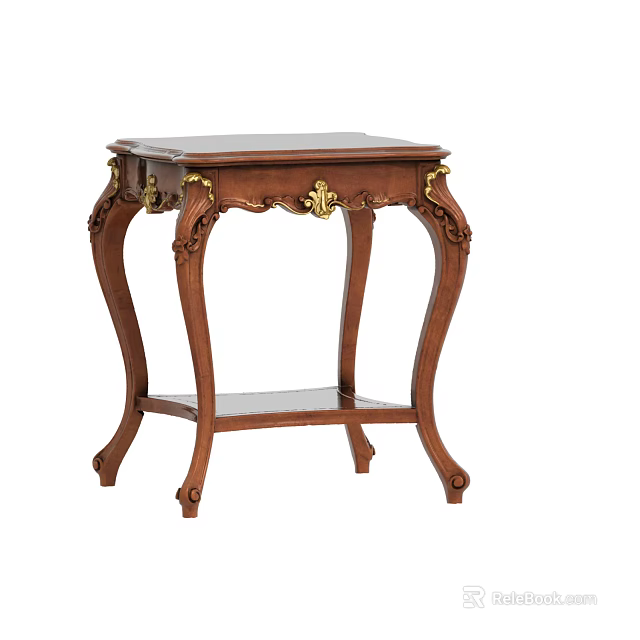 Classic Wooden Side Table With Carved Details Gold Accents And Curved Legs 3d model 