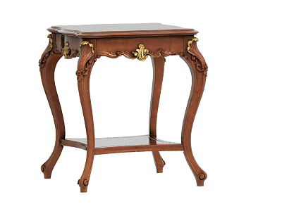 Classic Wooden Side Table With Carved Details Gold Accents And Curved Legs 3d model