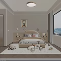 Cozy Kids Room Interior With Deer Headboard Soft Pillows Plush Bear And Tricycle Toy