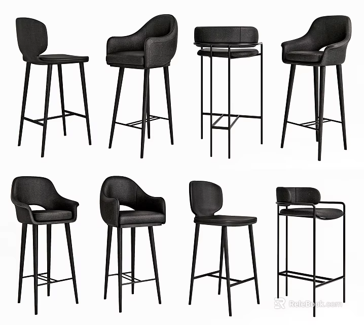 Modern Bar Stools With Leather Seats And Metal Frames In Various Styles 3d model 
